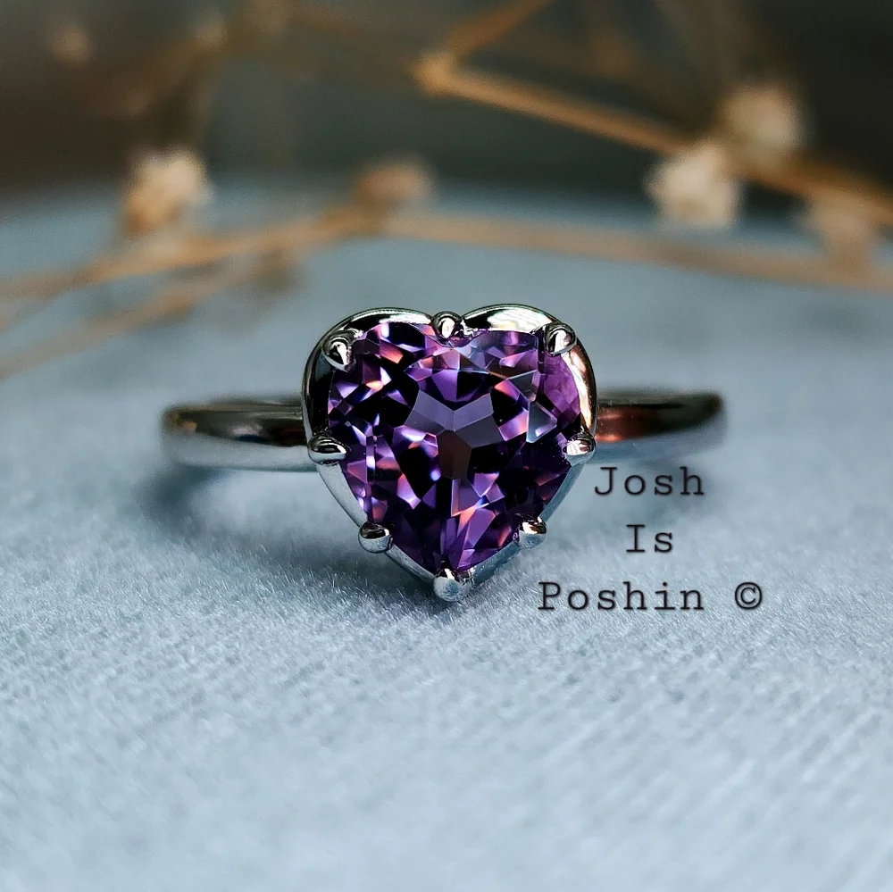 2CTW Personalized purple amethyst heart cut ring in sterling silver - Picture 1 of 7